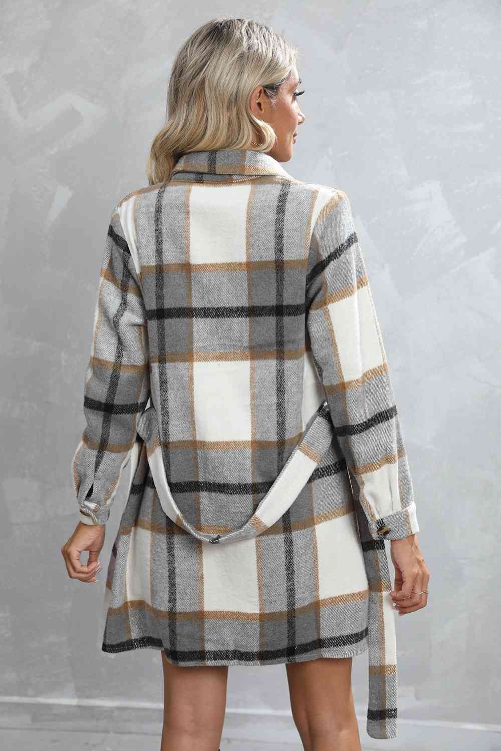 Plaid Tie Waist Longline Jacket - Guy Christopher