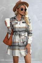 Plaid Tie Waist Longline Jacket - Guy Christopher