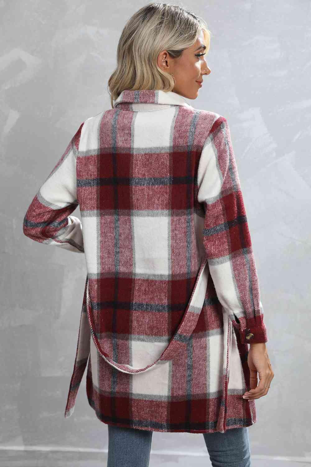 Plaid Tie Waist Longline Jacket - Guy Christopher