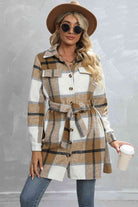 Plaid Tie Waist Longline Jacket - Guy Christopher