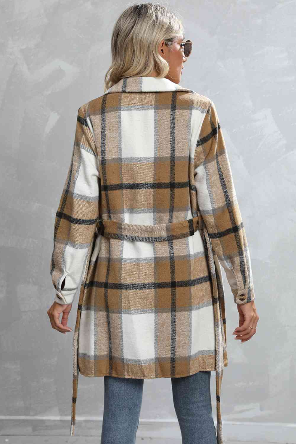 Plaid Tie Waist Longline Jacket - Guy Christopher