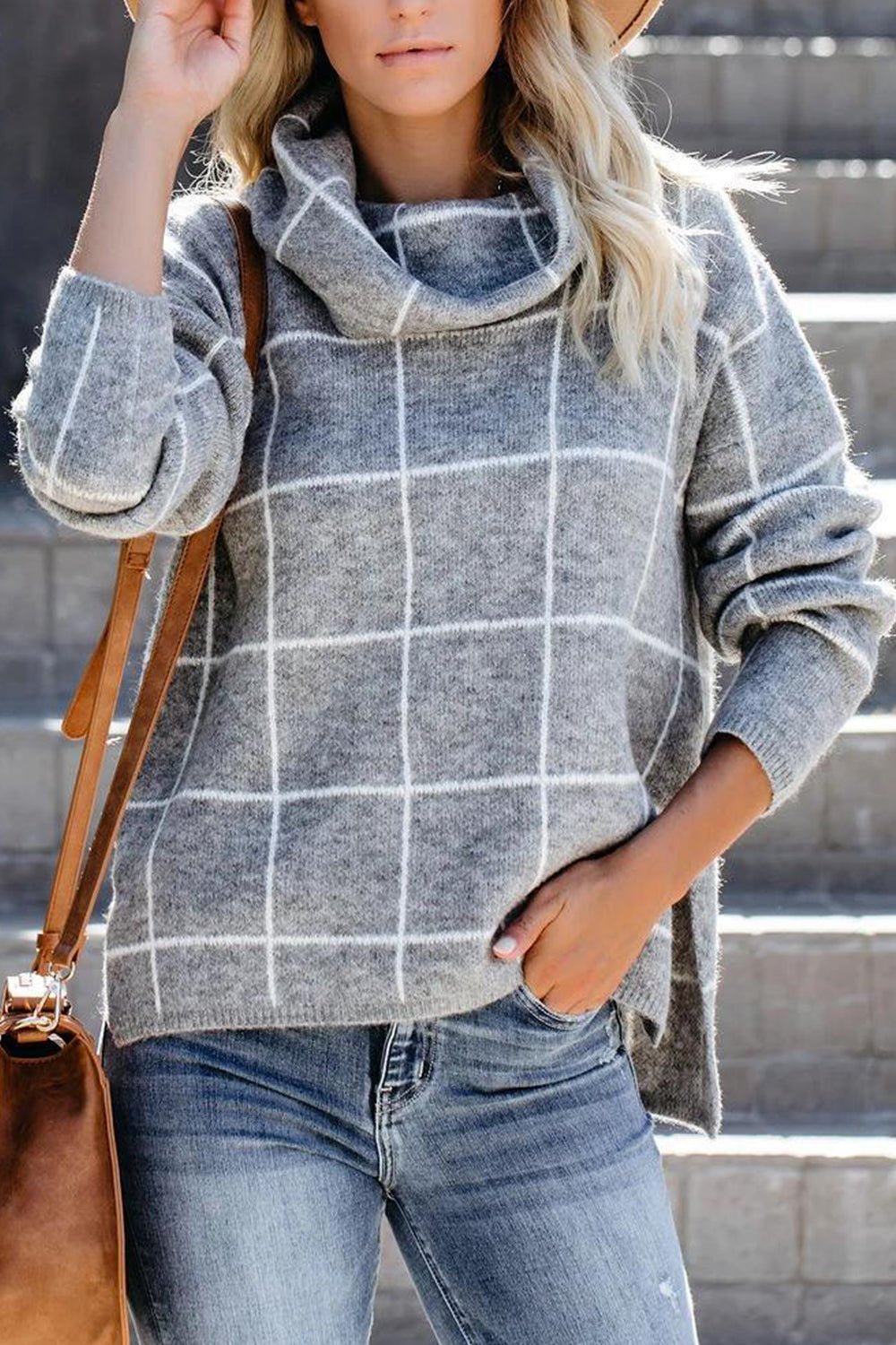 Plaid Turtleneck Drop Shoulder Sweater - Guy Christopher