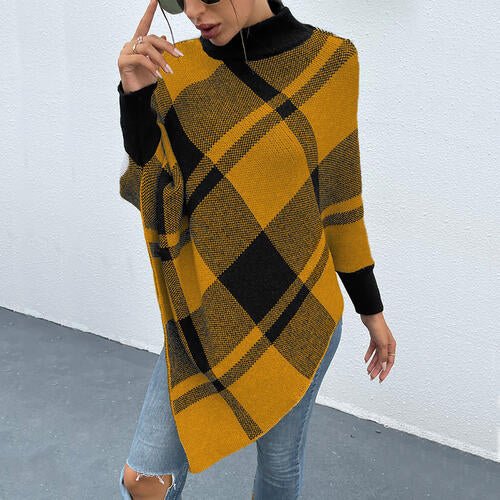 Plaid Turtleneck Poncho - Guy Christopher