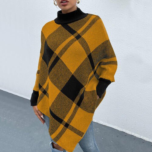 Plaid Turtleneck Poncho - Guy Christopher