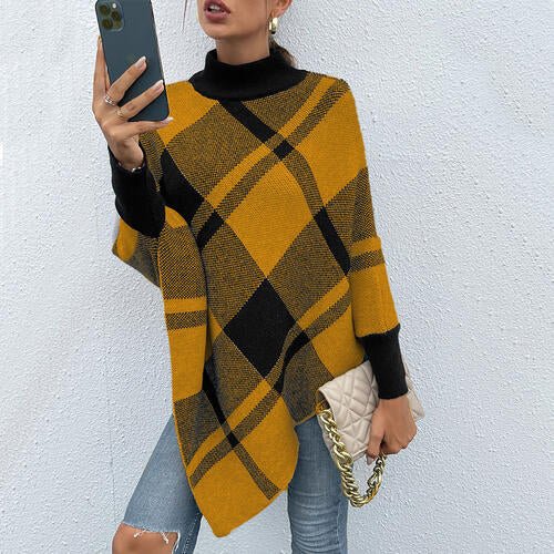 Plaid Turtleneck Poncho - Guy Christopher