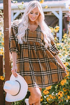 Plaid V-Neck Balloon Sleeve Dress - Guy Christopher