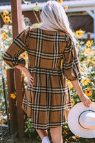 Plaid V-Neck Balloon Sleeve Dress - Guy Christopher