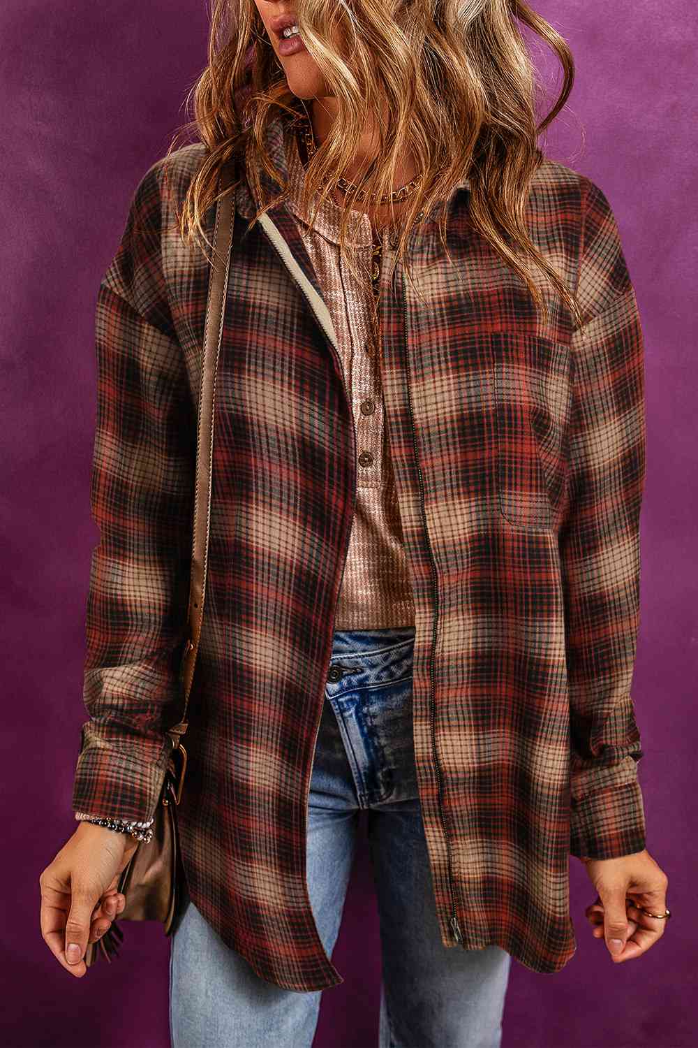 Plaid Zip-Up Collared Jacket - Guy Christopher