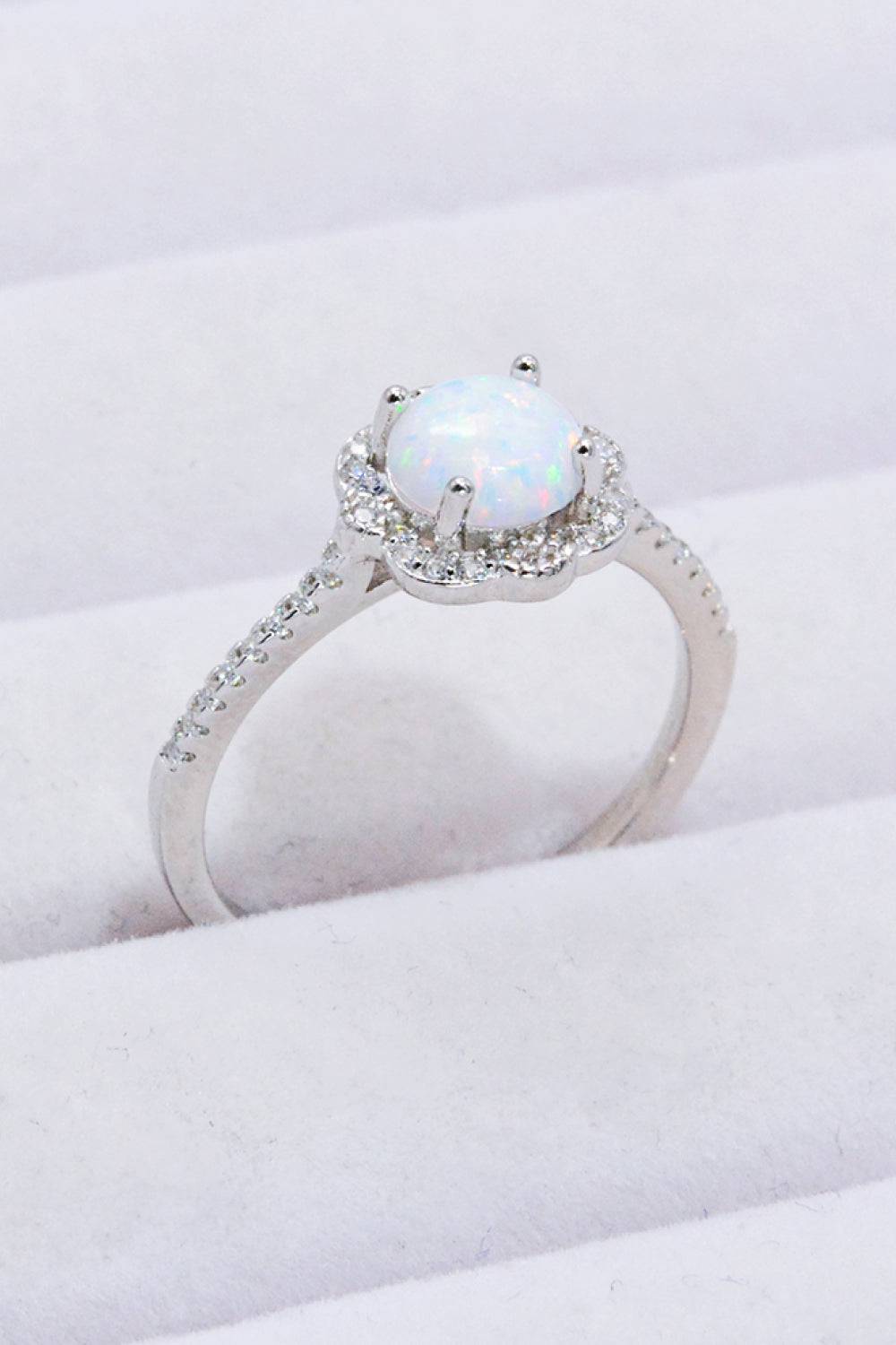 Platinum-Plated 4-Prong Opal Ring - Guy Christopher