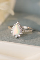 Platinum-Plated Opal Pear Shape Ring - Guy Christopher