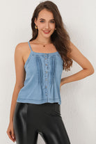 Pleated Detail Buttoned Denim Cami - Guy Christopher