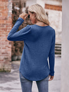 Pleated Detail Curved Hem Long Sleeve Top - Guy Christopher