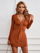 Plunge Long Sleeve Mini Dress - Guy Christopher