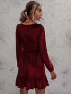 Plunge Long Sleeve Ruffle Hem Dress - Guy Christopher