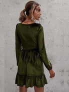 Plunge Long Sleeve Ruffle Hem Dress - Guy Christopher