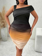 Plus Size Asymmetrical Neck Bodycon Dress - Guy Christopher