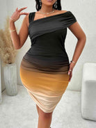 Plus Size Asymmetrical Neck Bodycon Dress - Guy Christopher