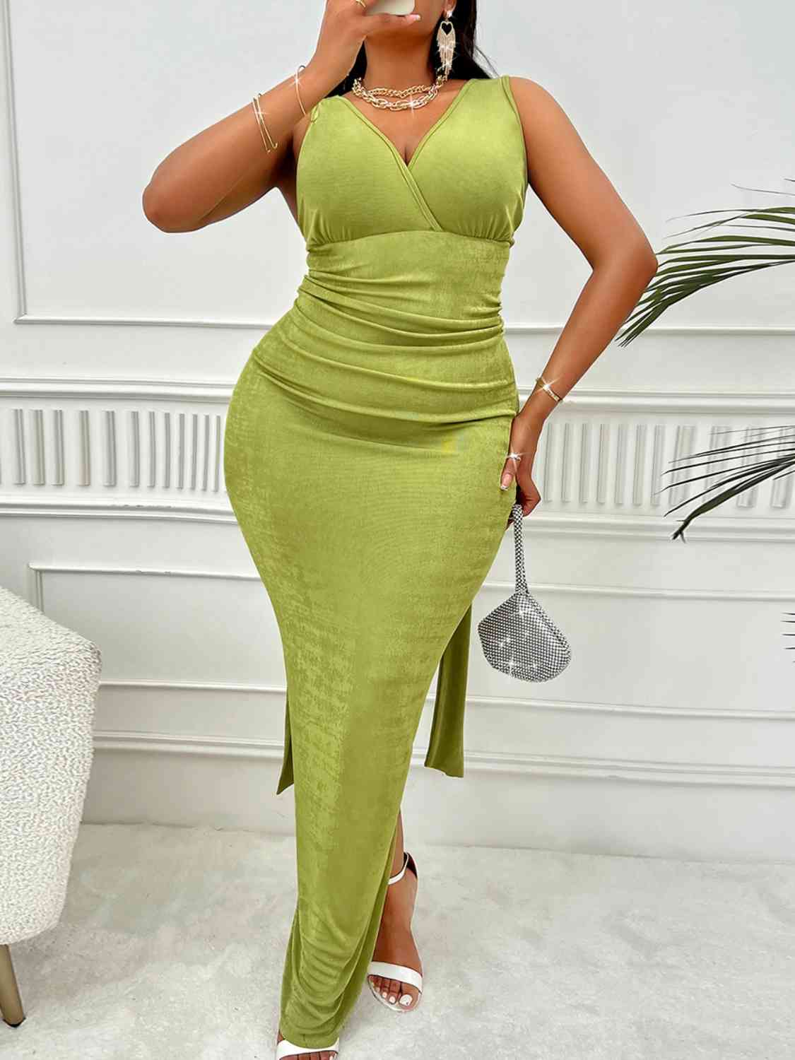 Plus Size Backless Ruched Dress - Guy Christopher