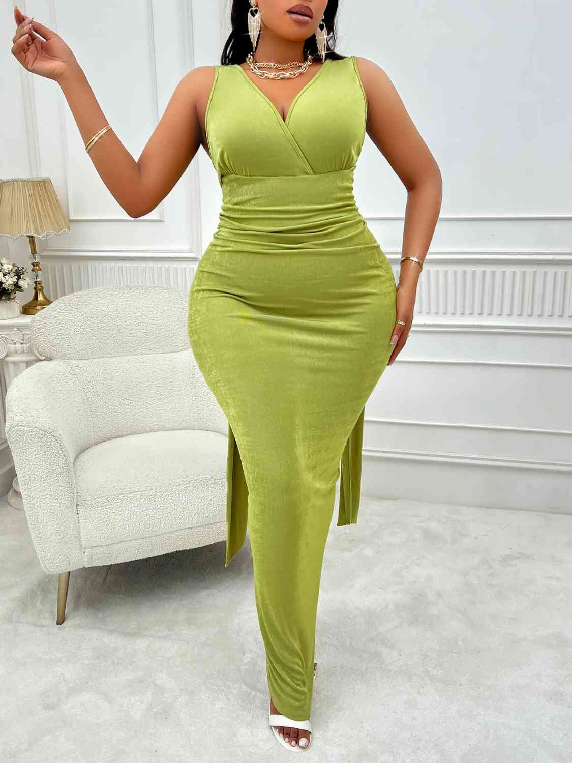 Plus Size Backless Ruched Dress - Guy Christopher