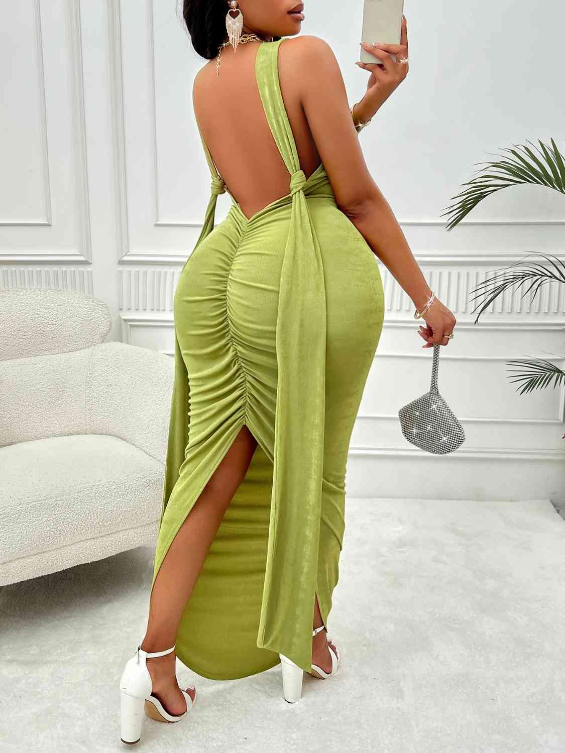 Plus Size Backless Ruched Dress - Guy Christopher