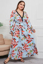Plus Size Belted Surplice Flounce Sleeve Maxi Dress - Guy Christopher