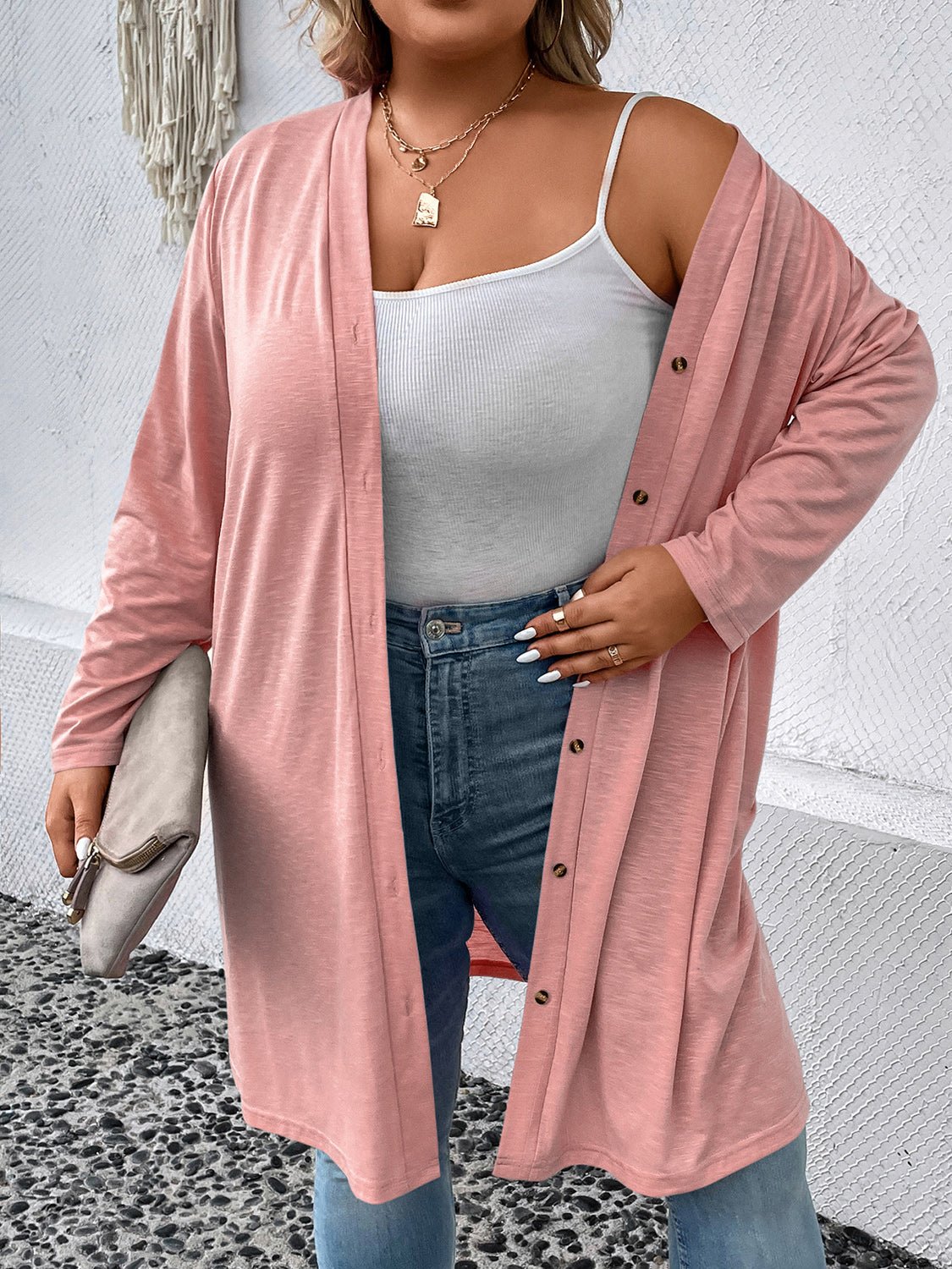 Plus Size Button Down Longline Cardigan - Guy Christopher