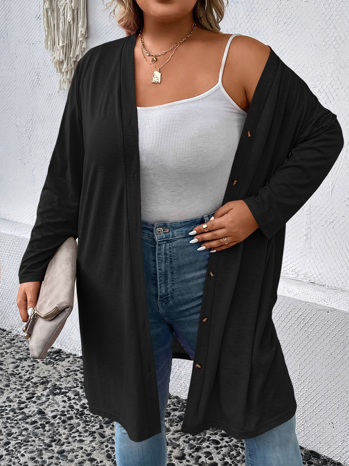 Plus Size Button Down Longline Cardigan - Guy Christopher