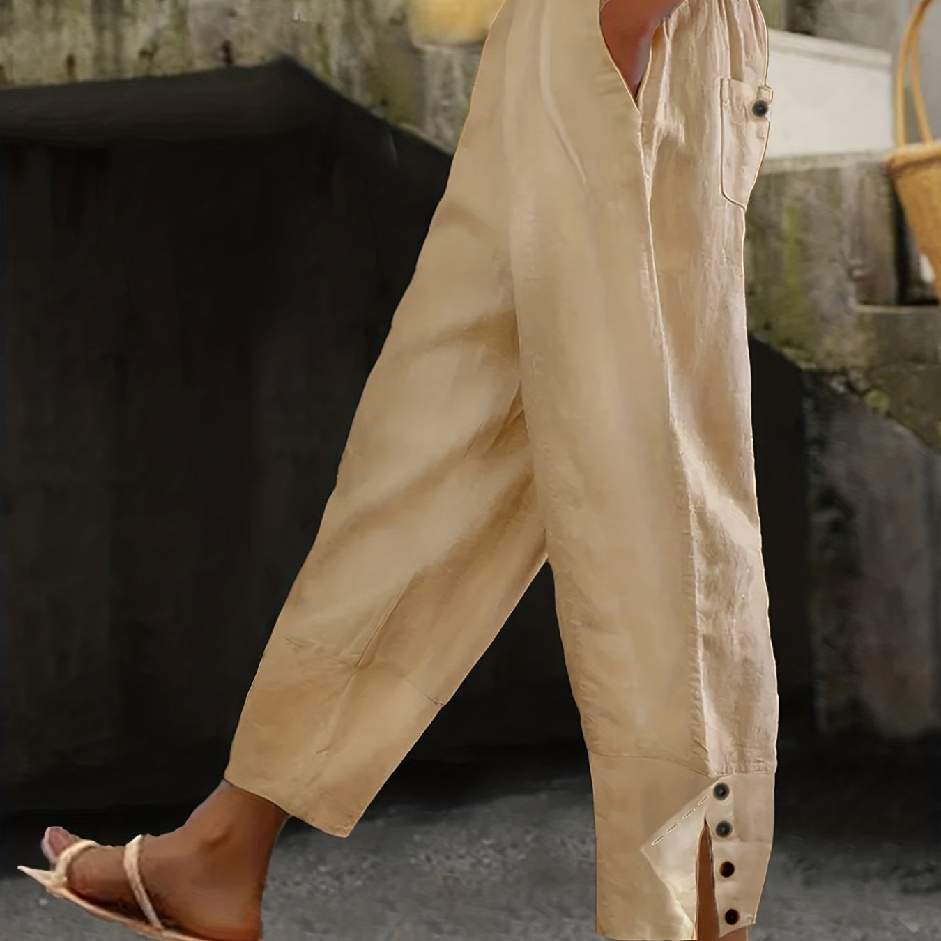 Plus Size Buttoned Slit Pants with Pockets - Guy Christopher
