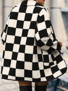 Plus Size Checkered Button Front Coat with Pockets - Guy Christopher