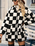 Plus Size Checkered Button Front Coat with Pockets - Guy Christopher