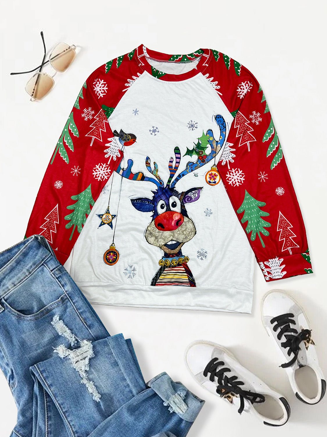 Plus Size Christmas Theme Raglan Sleeve T-Shirt - Guy Christopher