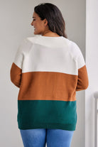 Plus Size Color Block Long Sleeve Sweater - Guy Christopher