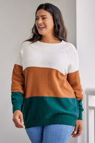 Plus Size Color Block Long Sleeve Sweater - Guy Christopher