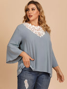 Plus Size Contrast Spliced Lace Three-Quarter Sleeve Blouse - Guy Christopher