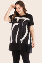 Plus Size Contrast Spliced Mesh T-Shirt and Cropped Leggings Set - Guy Christopher