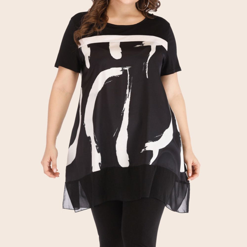 Plus Size Contrast Spliced Mesh T-Shirt and Cropped Leggings Set - Guy Christopher