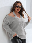 Plus Size Cutout V-Neck Sweater - Guy Christopher