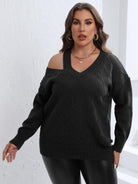 Plus Size Cutout V-Neck Sweater - Guy Christopher