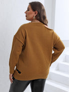 Plus Size Cutout V-Neck Sweater - Guy Christopher