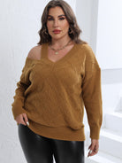 Plus Size Cutout V-Neck Sweater - Guy Christopher