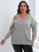 Plus Size Cutout V-Neck Sweater - Guy Christopher