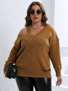 Plus Size Cutout V-Neck Sweater - Guy Christopher