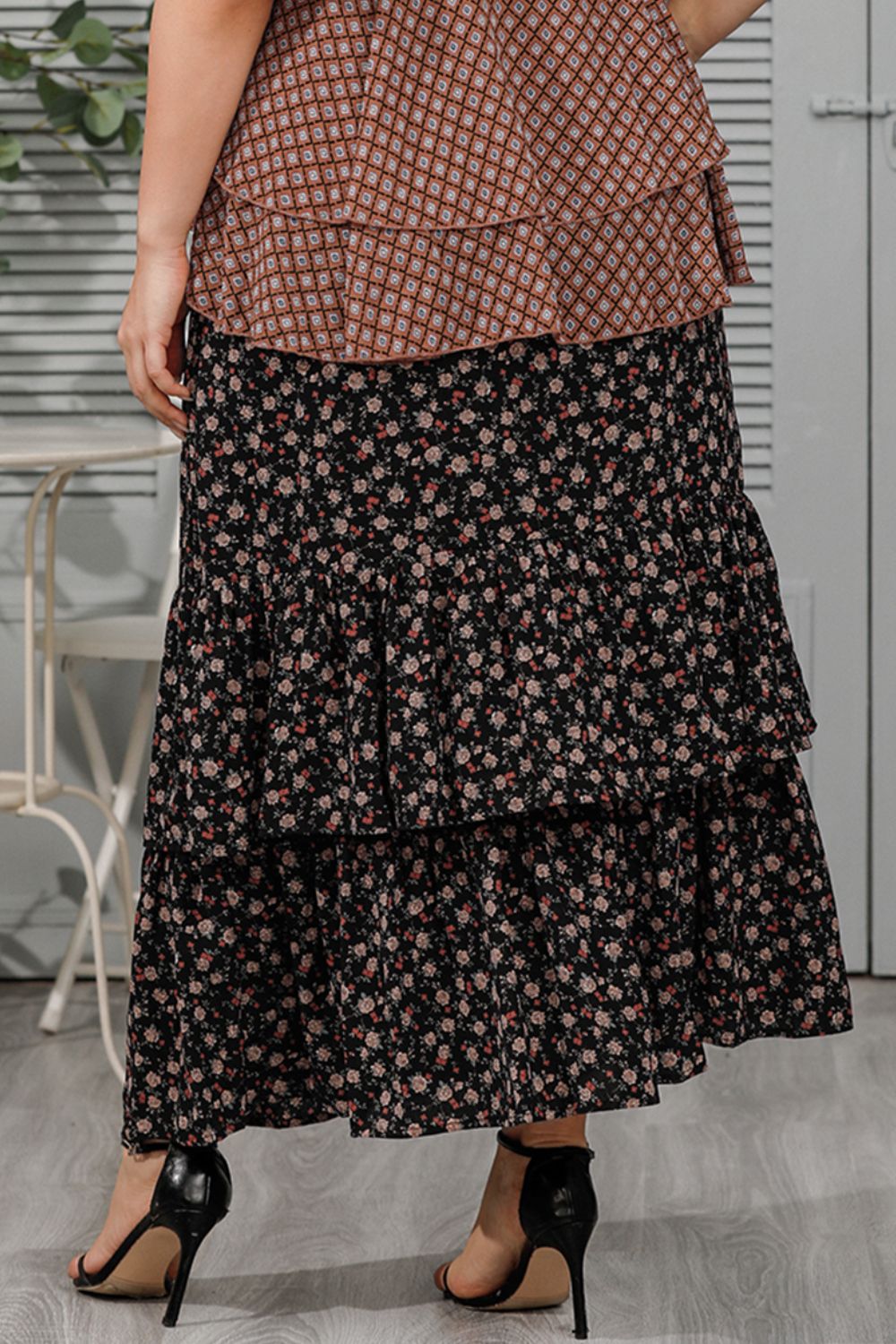 Plus Size Ditsy Floral Layered Maxi Skirt - Guy Christopher
