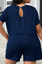 Plus Size Drawstring Waist Romper with Pockets - Guy Christopher