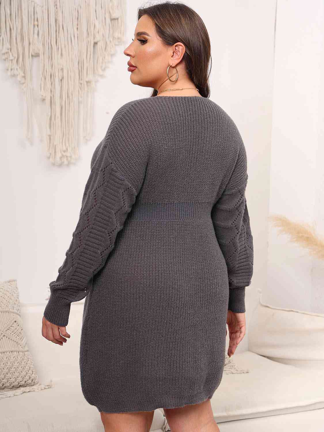 Plus Size Dropped Shoulder Long Sleeve Knit Mini Dress - Guy Christopher