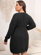 Plus Size Dropped Shoulder Long Sleeve Knit Mini Dress - Guy Christopher