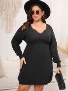 Plus Size Dropped Shoulder Long Sleeve Knit Mini Dress - Guy Christopher