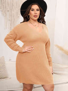 Plus Size Dropped Shoulder Long Sleeve Knit Mini Dress - Guy Christopher