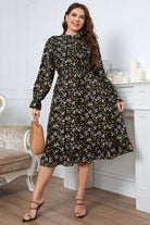 Plus Size Floral Flounce Sleeve Midi Dress - Guy Christopher