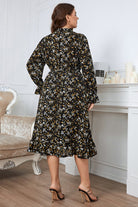 Plus Size Floral Flounce Sleeve Midi Dress - Guy Christopher